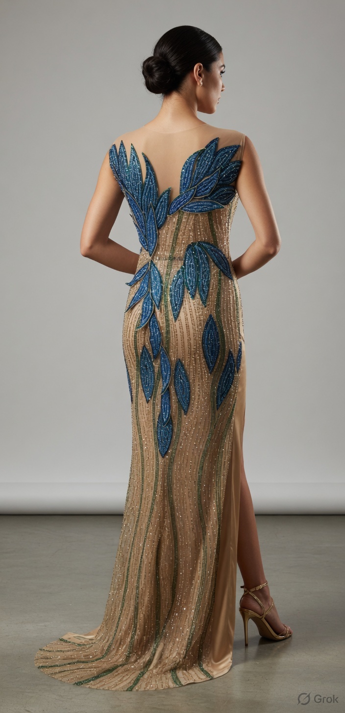 Blue leaf panel as a gown