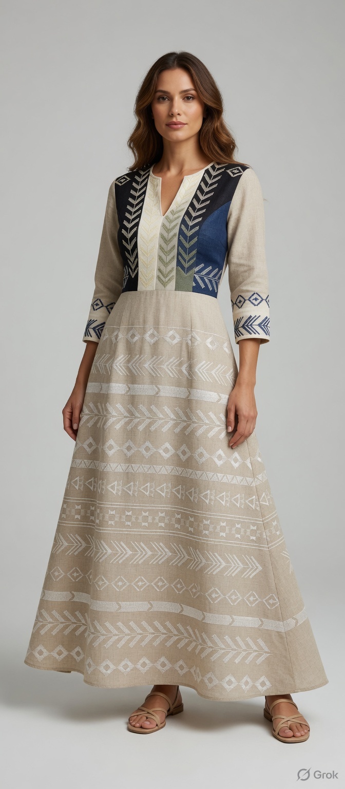 Embroidered linen as a dress